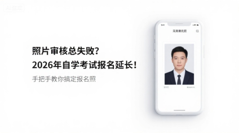 照片审核总失败？2026年自学考试报名延长！手把手教你搞定报名照