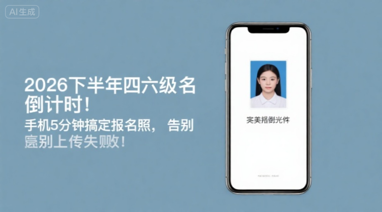 2026下半年四六级报名倒计时！手机5分钟搞定报名照，告别上传失败！